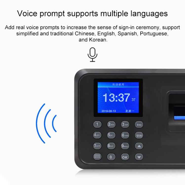 F01 Fingerprint Time Attendance Machine with 2.4 inch TFT Screen, US Plug