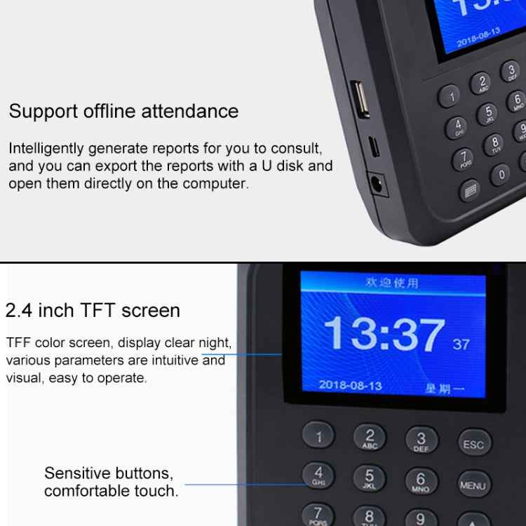 F01 Fingerprint Time Attendance Machine with 2.4 inch TFT Screen, US Plug, ACS2685EU, ACS2685UK, ACS2685US