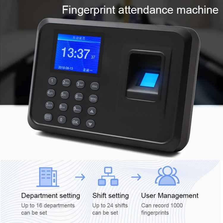 F01 Fingerprint Time Attendance Machine with 2.4 inch TFT Screen, US Plug
