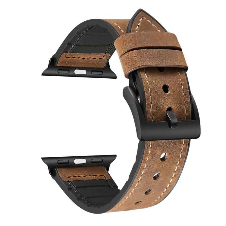 Crazy Horse Texture TPU + Stainless Steel Watch Band for Apple Watch Series 7 45mm / 6 & SE & 5 & 4 44mm / 3 & 2 & 1 42mm