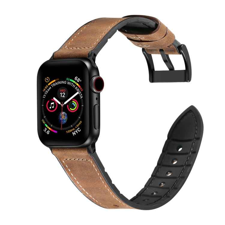 Crazy Horse Texture TPU + Stainless Steel Watch Band for Apple Watch Series 7 41mm / 6 & SE & 5 & 4 40mm / 3 & 2 & 1 38mm