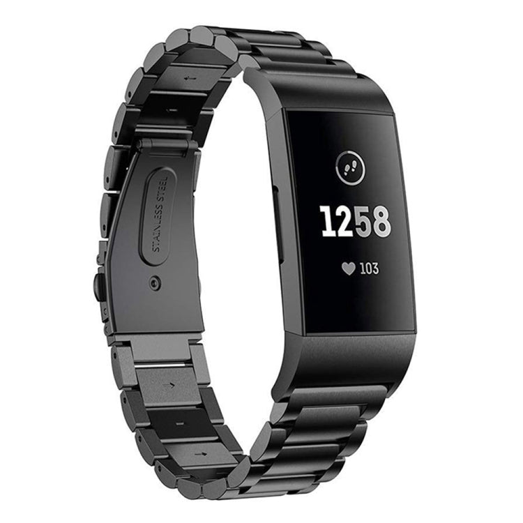Bracelet de montre en acier inoxydable massif à trois perles avec boucle Slingshot pour Fitbit Charge 3