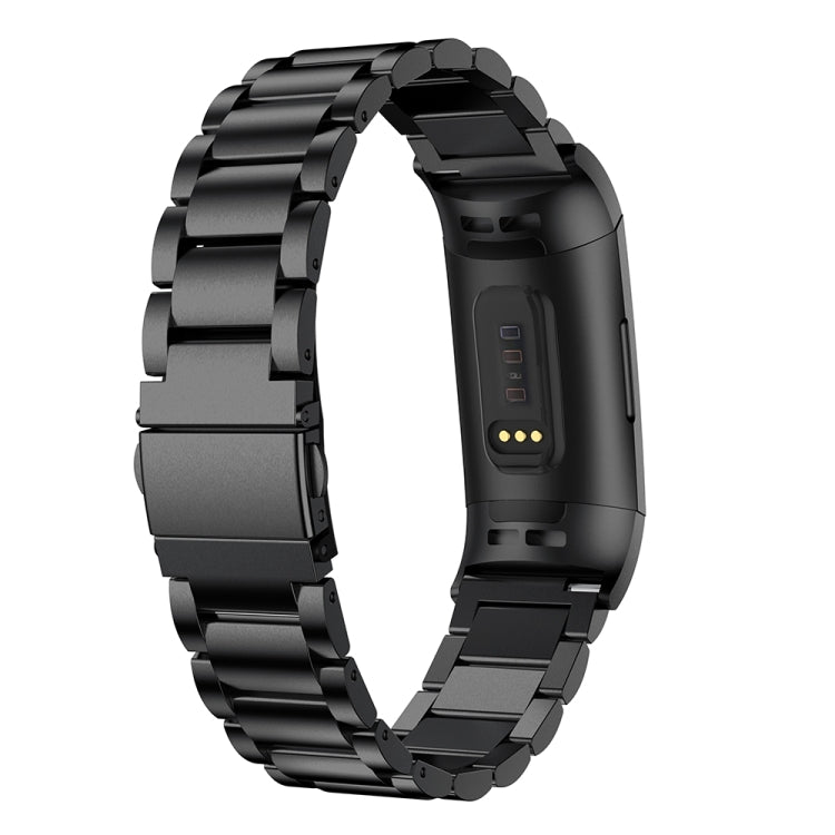Bracelet de montre en acier inoxydable massif à trois perles avec boucle Slingshot pour Fitbit Charge 3