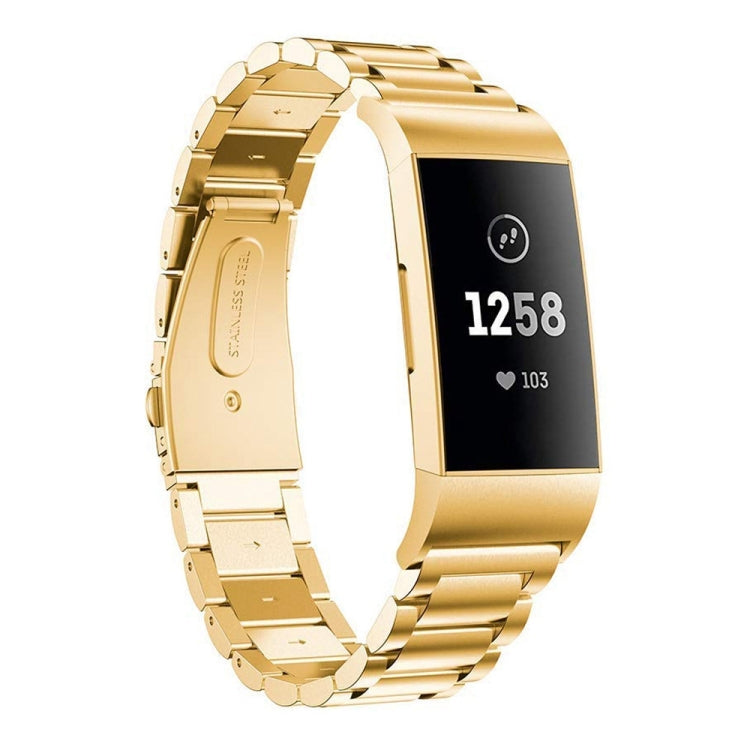 Bracelet de montre en acier inoxydable massif à trois perles avec boucle Slingshot pour Fitbit Charge 3