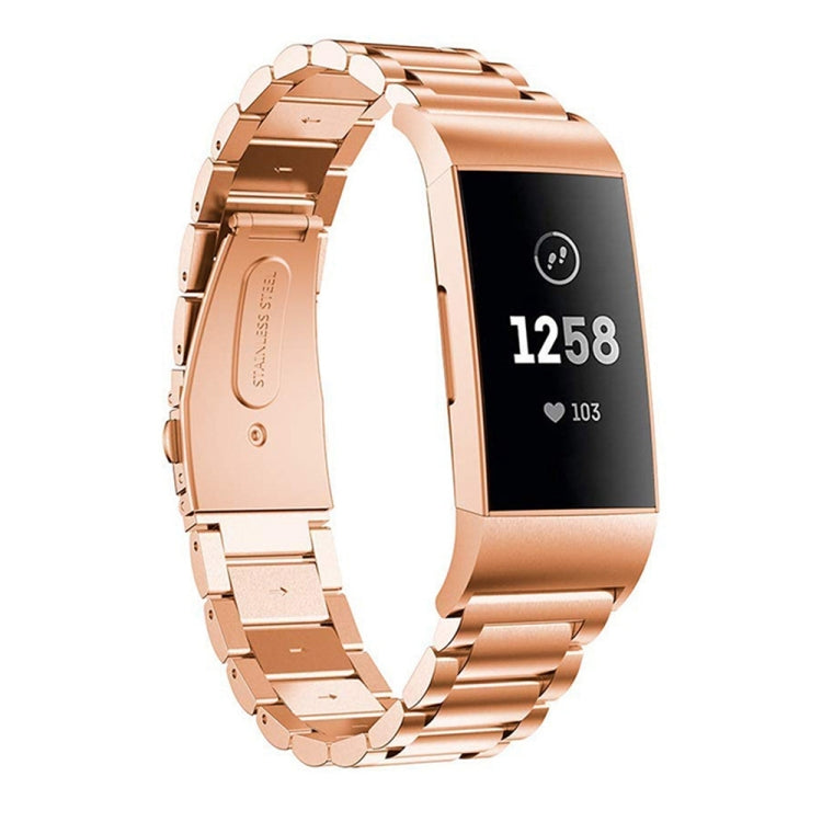 Bracelet de montre en acier inoxydable massif à trois perles avec boucle Slingshot pour Fitbit Charge 3