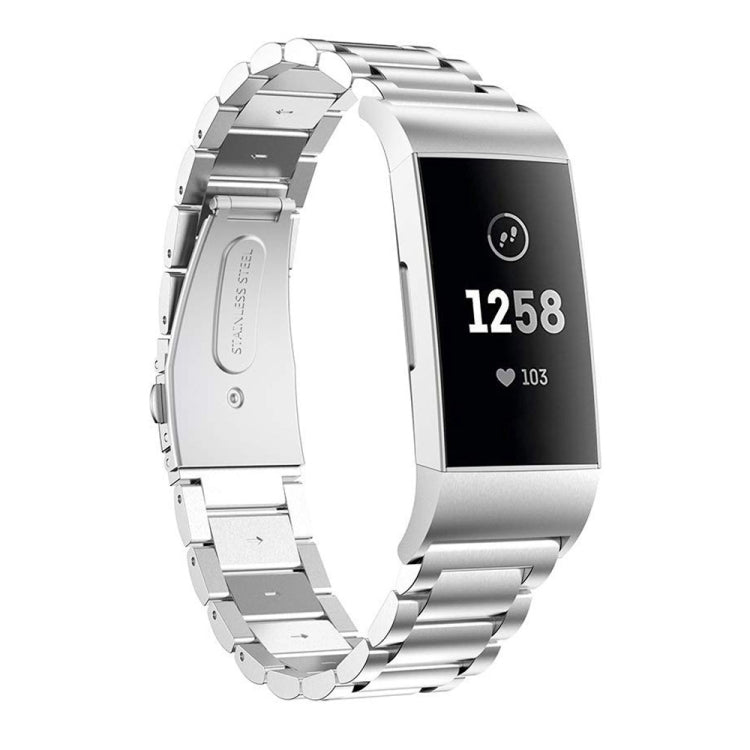 Bracelet de montre en acier inoxydable massif à trois perles avec boucle Slingshot pour Fitbit Charge 3