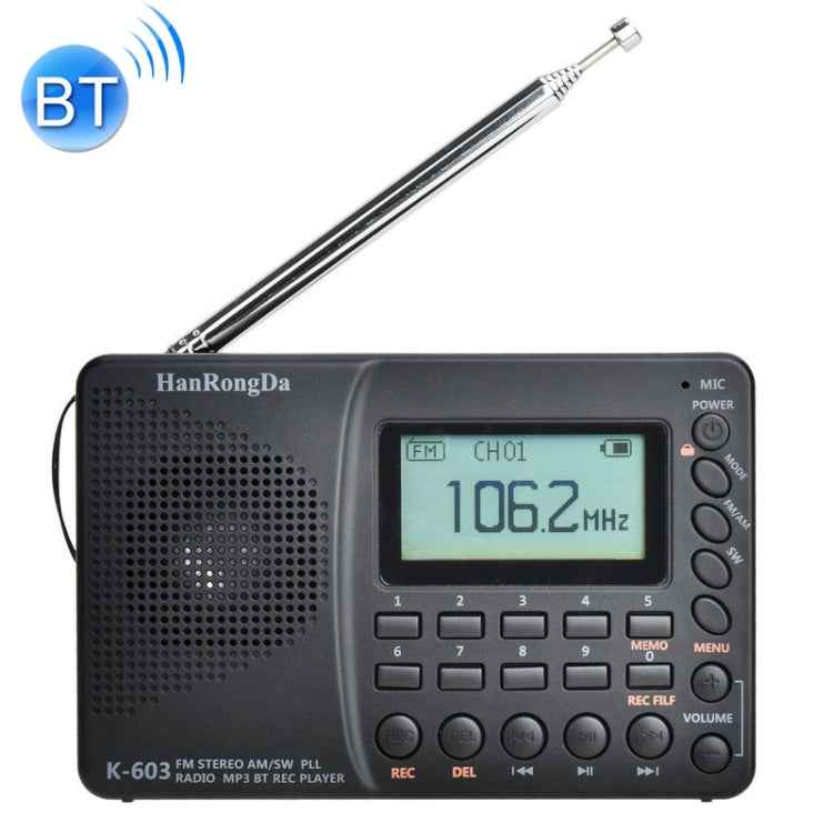 K-603 Portable FM / AM / SW Full Band Stereo Radio, Support BT & TF Card