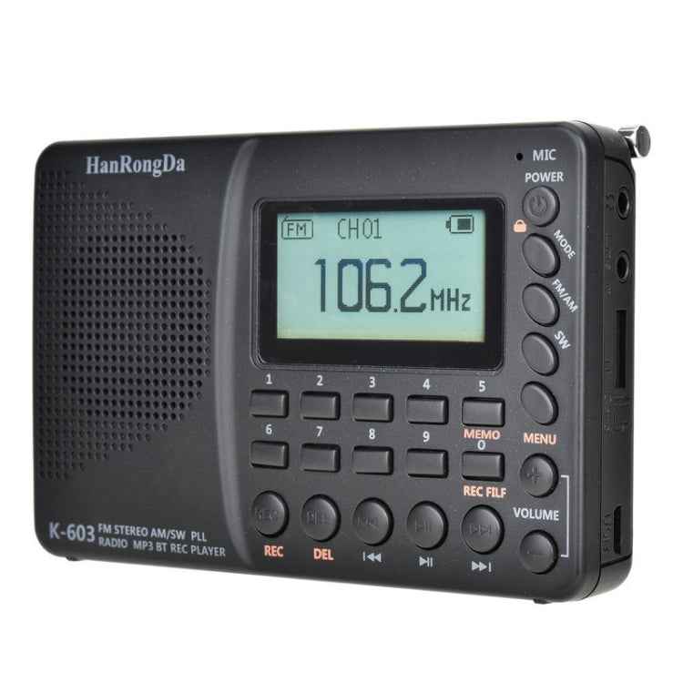 K-603 Portable FM / AM / SW Full Band Stereo Radio, Support BT & TF Card