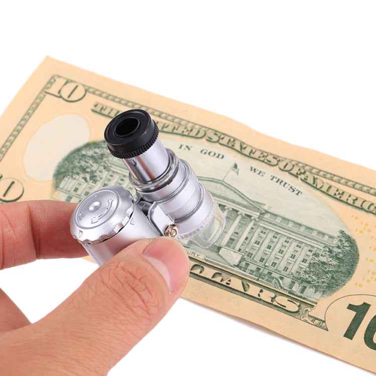 Mini Portable 60X Jewelry Appraisal Microscope with LED Light & Currency Detecting Function
