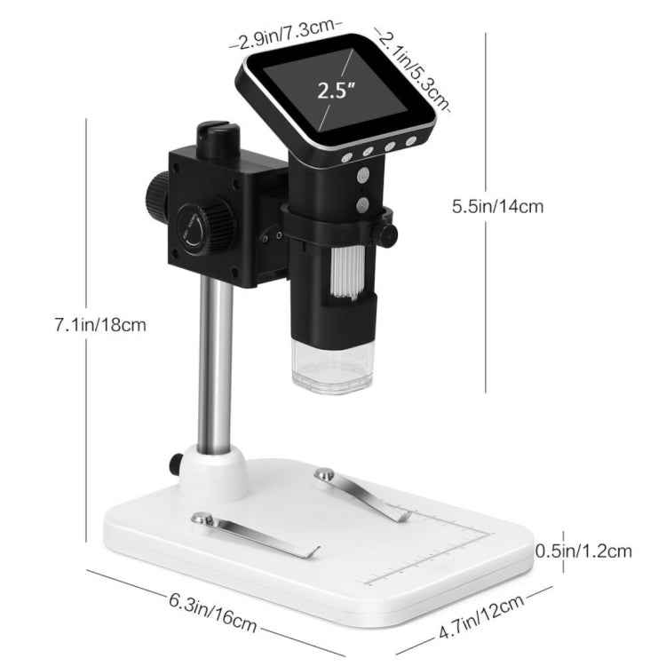 500X Zoom Magnifier 3MP Image Sensor USB Digital Microscope with 2.5 inch Screen & 8 LED & Professional Stand, Support TF Card
