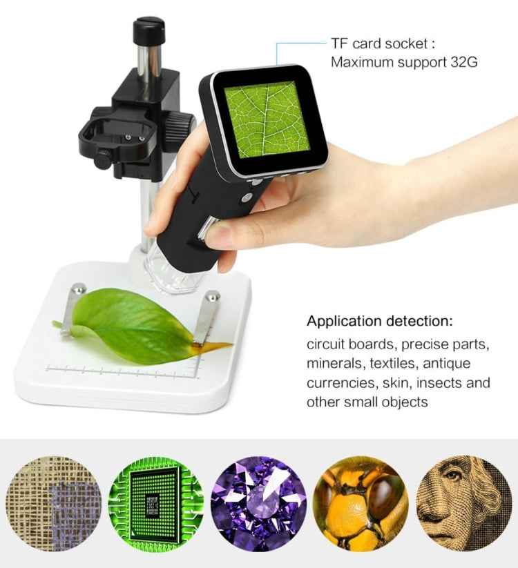 500X Zoom Magnifier 3MP Image Sensor USB Digital Microscope with 2.5 inch Screen & 8 LED & Professional Stand, Support TF Card