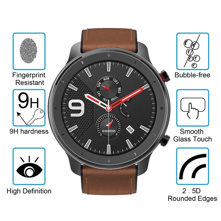 Protector de pantalla de vidrio templado 2.5D 9H de 0.26 mm para Amazfit GTR de 47 mm.