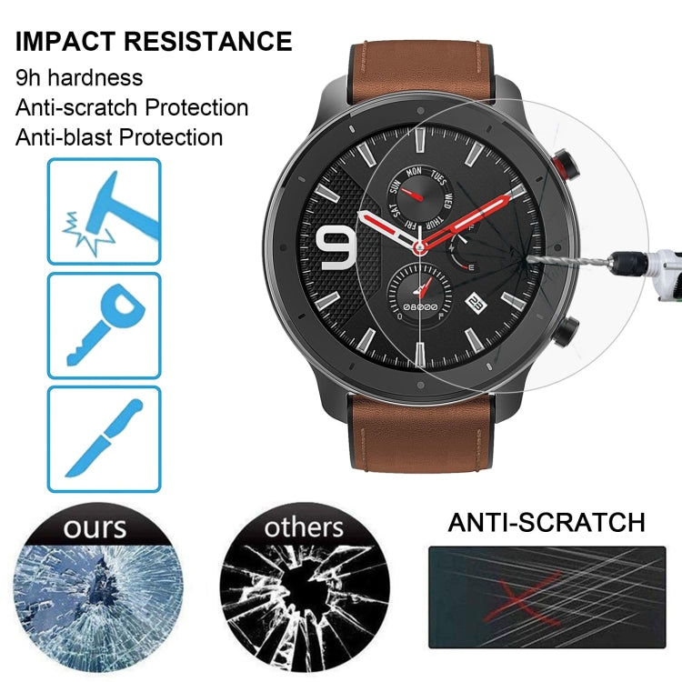 Protector de pantalla de vidrio templado 2.5D 9H de 0.26 mm para Amazfit GTR de 47 mm.