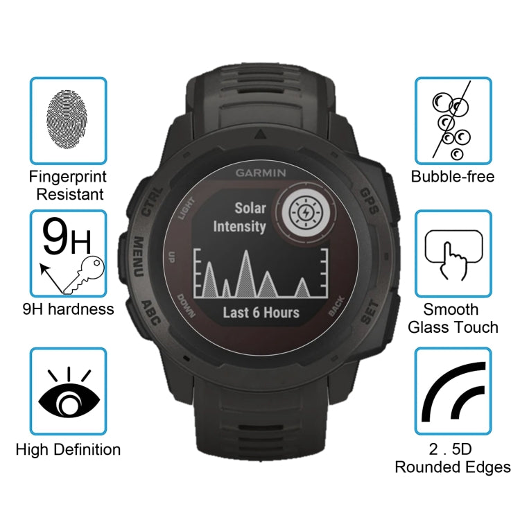 Protecteur d'écran en verre trempé 0,26 mm 2,5D 9H pour Garmin Instinct