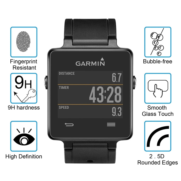 Protection d'écran en verre trempé 0,26 mm 2,5D 9H pour Garmin Vivoactive