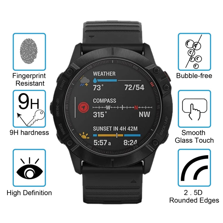 Protector de pantalla de vidrio templado 2.5D 9H de 0.26 mm para Garmin Fenix 6 Pro.
