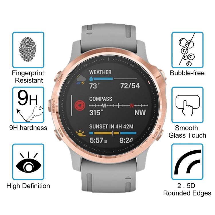 Protecteur d'écran en verre trempé 0,26 mm 2,5D 9H pour Garmin Fenix 6S