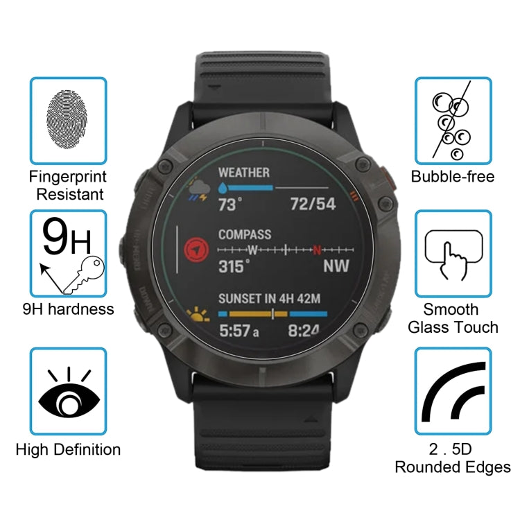 Protector de pantalla de vidrio templado 2.5D 9H de 0.26 mm para Garmin Fenix 6X Pro.