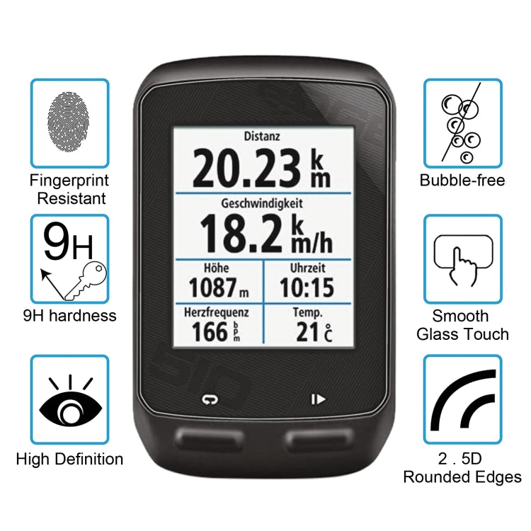 Protector de pantalla de vidrio templado 2.5D 9H de 0.26 mm para Garmin Edge 510