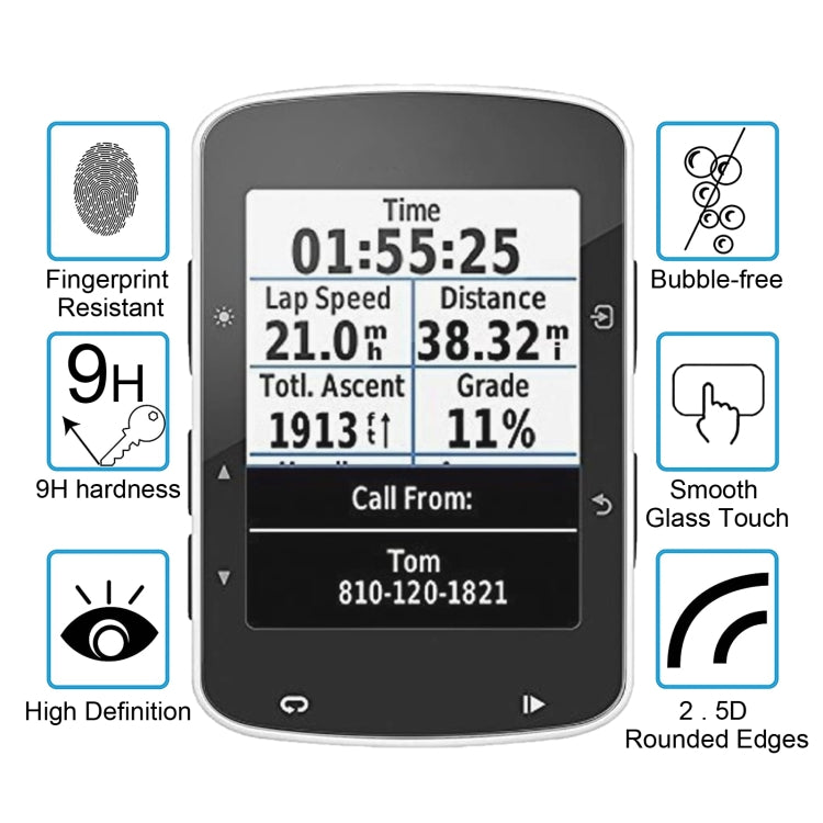 For Garmin Edge 520 0.26mm 2.5D 9H Tempered Glass Film Screen Protector