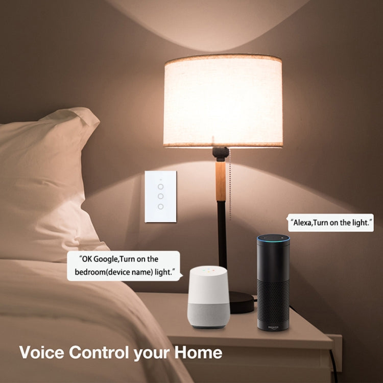 Interruptor de luz inteligente TC120 Wifi con pantalla táctil de vidrio y control por voz, funciona con Alexa Echo y Google Home.