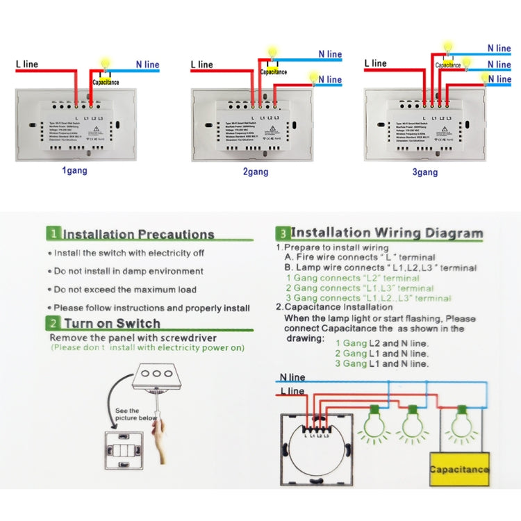 Interruptor de luz inteligente TC120 Wifi con pantalla táctil de vidrio y control por voz, funciona con Alexa Echo y Google Home.
