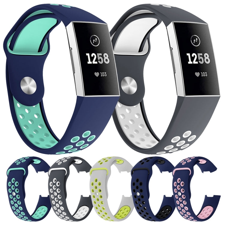 Two-color Round Hole Silicone Watch Band for Fitbit Charge 3, Watch Band Size:130-195mm