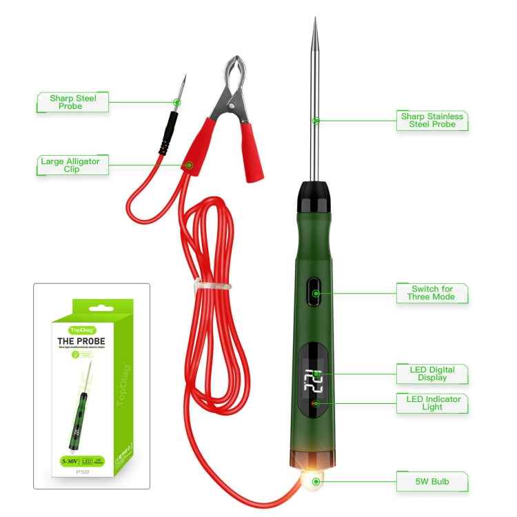 TopDiag P50 Car Digital Display Positive Load Voltage Measuring Instrument with Light