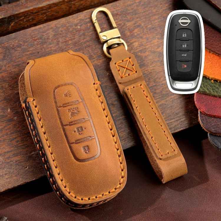 For Nissan Teana / Ariya 4-button Horn Hallmo Car Cowhide Leather Key Protective Cover Key Case