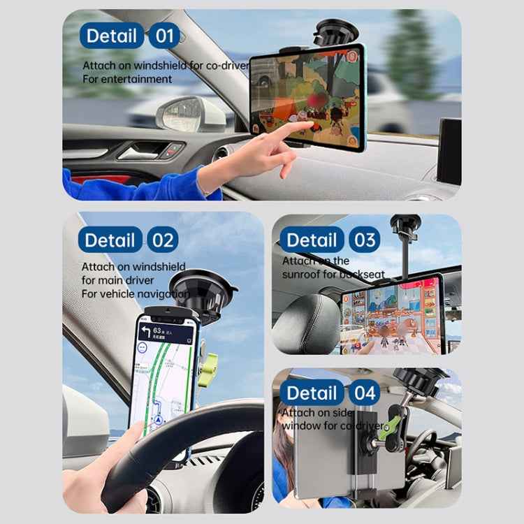 UBA-P1L Car Flexible Tablet Suction Cup Clamp Holder with Extension Rod without Remote Control