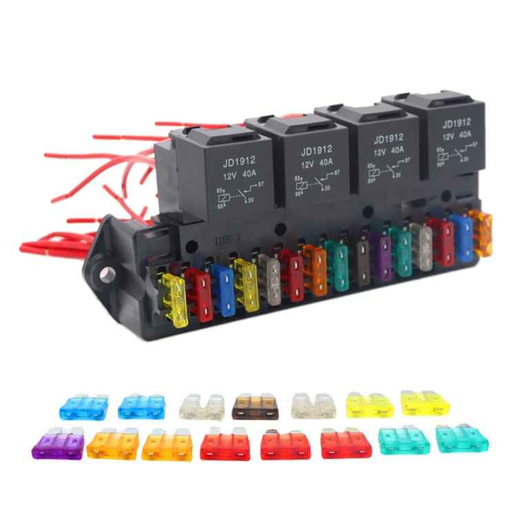 Car 15-way Fuse Box with 4-way 12V 40A Relay