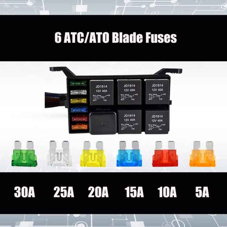 12V 5 Pin Car 6 Slots Waterproof Relay Fuse Box with Cable, 12V