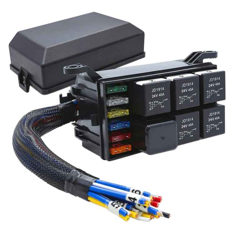 24V 5 Pin Car 6 Slots Waterproof Relay Fuse Box with Cable, 24V