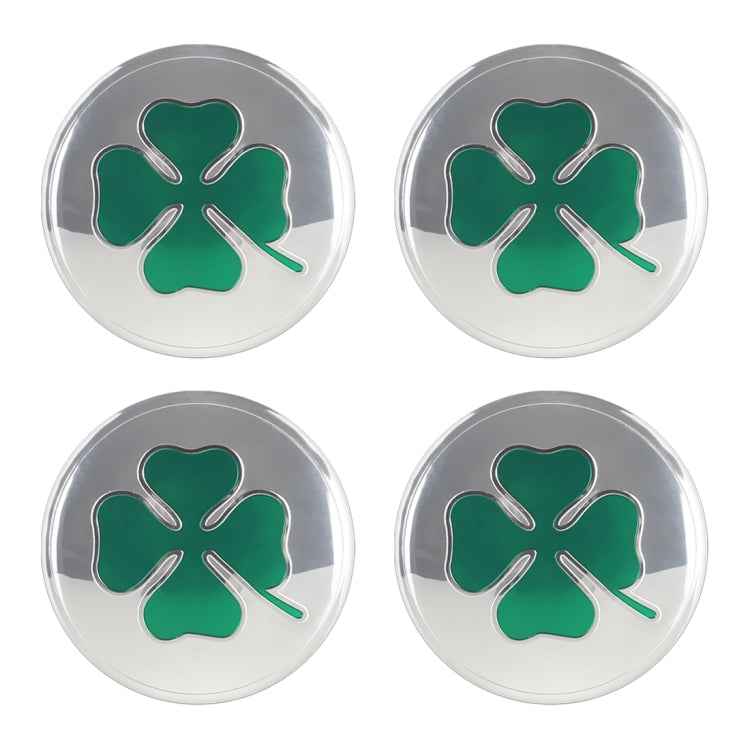 4 in 1 Car Four Leaf Clover Pattern Wheel Hub Decorative Sticker Silver, Diameter: 5.8cm