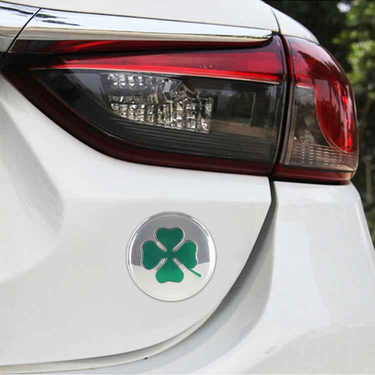 4 in 1 Car Four Leaf Clover Pattern Wheel Hub Decorative Sticker Silver, Diameter: 5.8cm