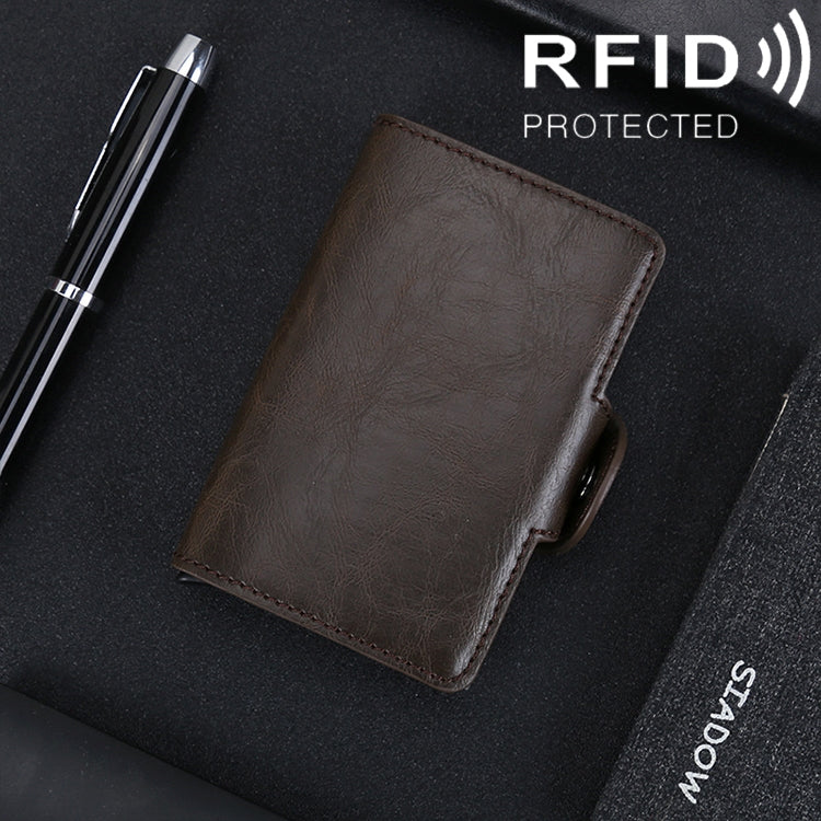 X-7 Antimagnetic RFID Multi-functional Aluminum Crazy Horse Texture Leather Card Bag Wallet