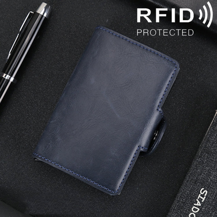 X-7 Antimagnetic RFID Multi-functional Aluminum Crazy Horse Texture Leather Card Bag Wallet