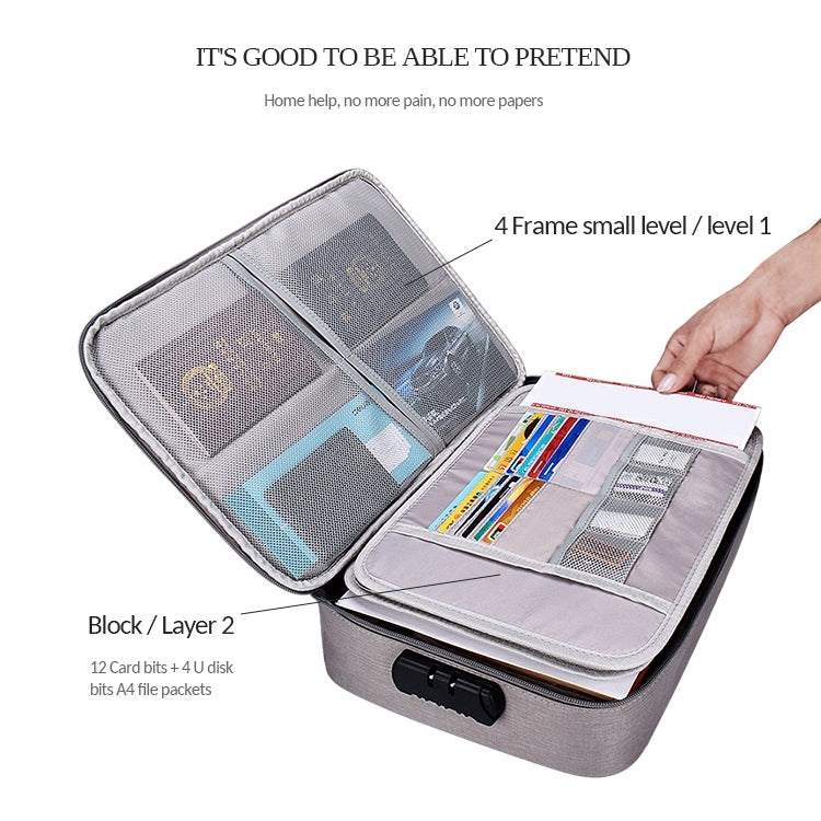 ZJ02 Waterproof Polyester Multi-layer Document Storage Bag Laptop Bag for All Sizes of Laptops, with Password Lock