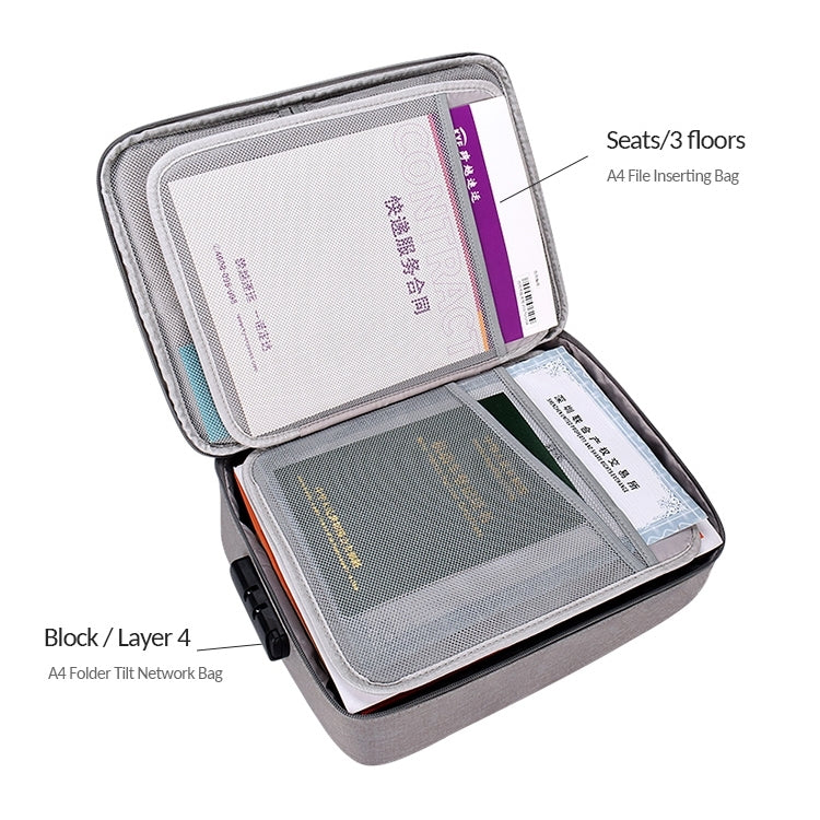 ZJ02 Waterproof Polyester Multi-layer Document Storage Bag Laptop Bag for All Sizes of Laptops, with Password Lock