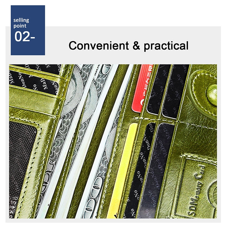 3520 Long Cowhide Leather Folding Anti-magnetic RFID Wallet for Ladies, with Card Slots, 3520 Black, 3520 Coffee, 3520 Blue, 3520 Red, 3520 Yellowish-brown