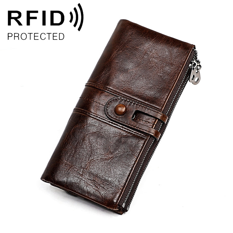 3520 Long Cowhide Leather Folding Anti-magnetic RFID Wallet for Ladies, with Card Slots, 3520 Black, 3520 Coffee, 3520 Blue, 3520 Red, 3520 Yellowish-brown