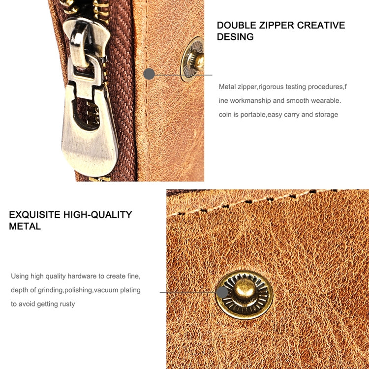 3533 Long Crazy Horse Texture Cowhide Leather Folding Anti-magnetic RFID Wallet Clutch Bag for Men, with Card Slots, 3533 Red, 3533 Yellowish-brown, 3533 Black, 3533 Coffee, 3533 Blue