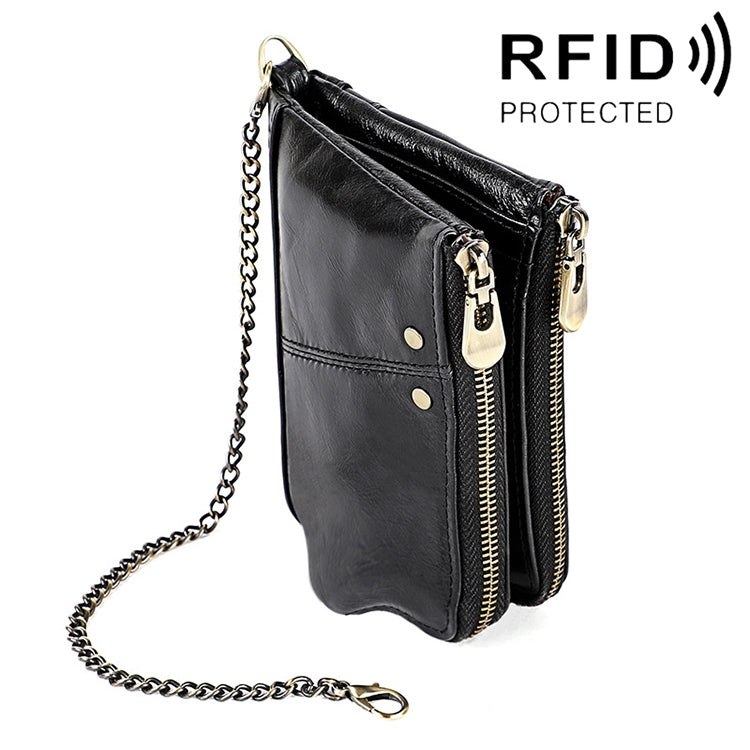 LT3533 Long Crazy Horse Texture Cowhide Leather Folding Anti-magnetic RFID Wallet Clutch Bag for Men, with Card Slots & Shoulder Strap, LT3533 Red, LT3533 Yellowish-brown, LT3533 Black, LT3533 Coffee, LT3533 Blue