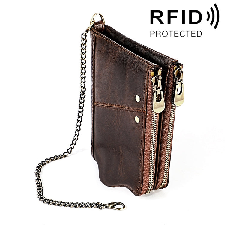 LT3533 Long Crazy Horse Texture Cowhide Leather Folding Anti-magnetic RFID Wallet Clutch Bag for Men, with Card Slots & Shoulder Strap, LT3533 Red, LT3533 Yellowish-brown, LT3533 Black, LT3533 Coffee, LT3533 Blue