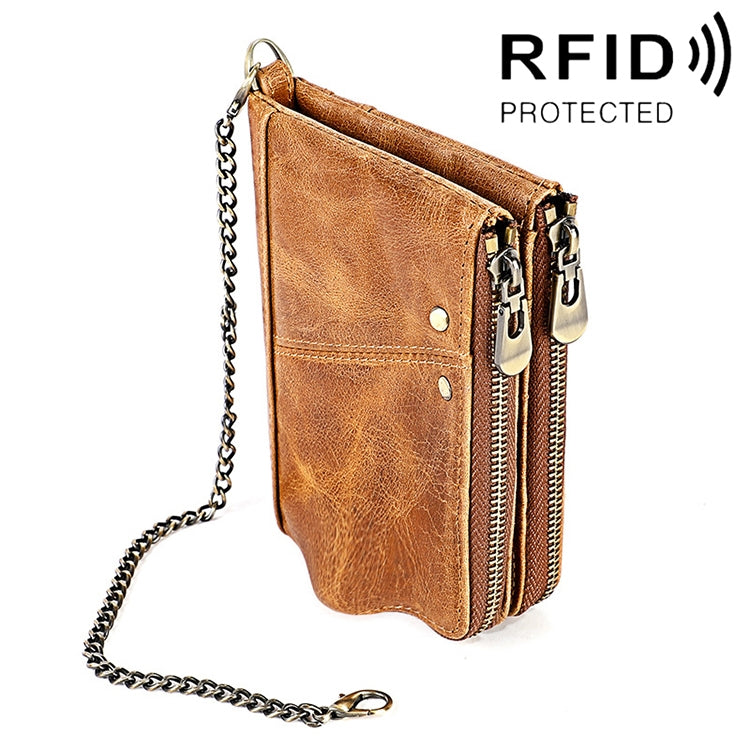LT3533 Long Crazy Horse Texture Cowhide Leather Folding Anti-magnetic RFID Wallet Clutch Bag for Men, with Card Slots & Shoulder Strap, LT3533 Red, LT3533 Yellowish-brown, LT3533 Black, LT3533 Coffee, LT3533 Blue