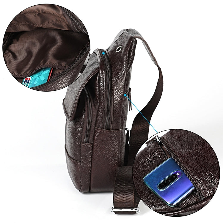 6023 Casual Litchi Texture Soft Face Full-grain Cowhide One Shoulder Crossbody Bag for Men, Red, Brown, Black, Coffee