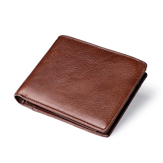 Portefeuille rétro en cuir de vachette 8016 pour homme, avec plusieurs emplacements pour cartes et porte-cartes amovible.