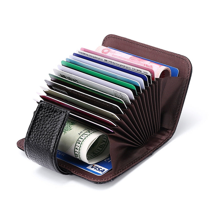 KB188 Horizontal Cowhide Leather Organ Shape Multiple Card Slots Anti-magnetic RFID Wallet for Ladies, with Transparent Window, KB188 Coffee, KB188 Purple, KB188 Rose Red, KB188 Sapphire Blue, KB188 Black