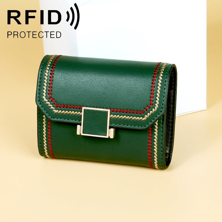 KB190 Cover Type Snap Button Cowhide Leather Organ Shape Multiple Card Slots Anti-magnetic RFID Wallet for Ladies, KB190 Purple, KB190 Army Green, KB190 Dark Blue, KB190 Pink, KB190 Lake Blue, KB190 Light Purple