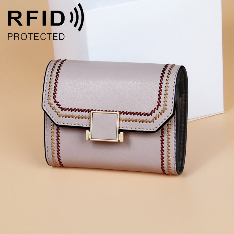 KB190 Cover Type Snap Button Cowhide Leather Organ Shape Multiple Card Slots Anti-magnetic RFID Wallet for Ladies, KB190 Purple, KB190 Army Green, KB190 Dark Blue, KB190 Pink, KB190 Lake Blue, KB190 Light Purple